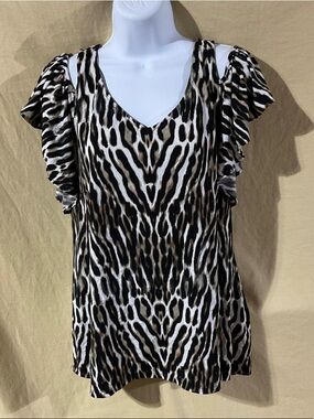 Versona Size L Animal Print Flutter Sleeve V-Neck Top